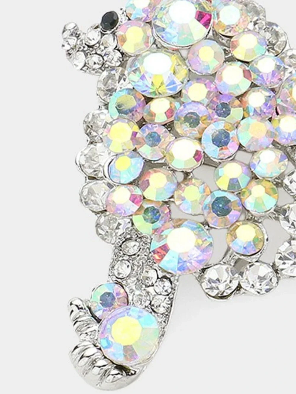 Abalone Silver Dog Poodle Rhinestone Crystal 2.5 Inch Brooch Pin Accessory